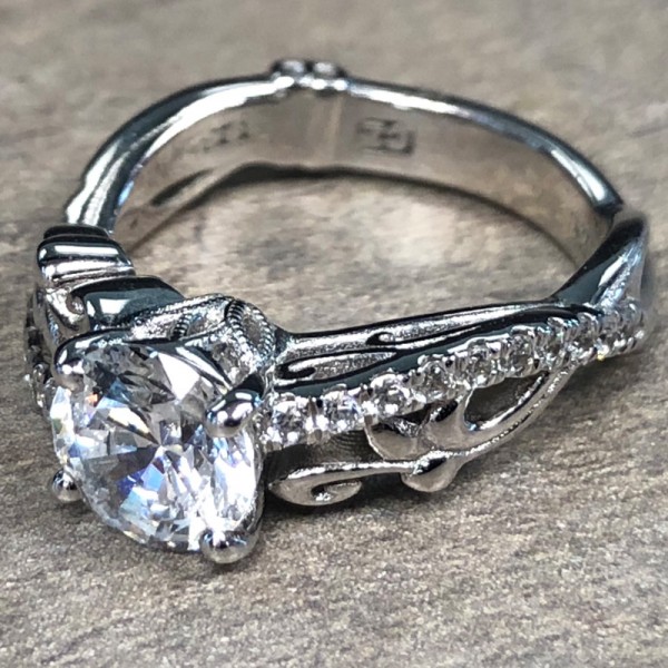 14K White Gold Vintage Diamond Accent Engagement Ring